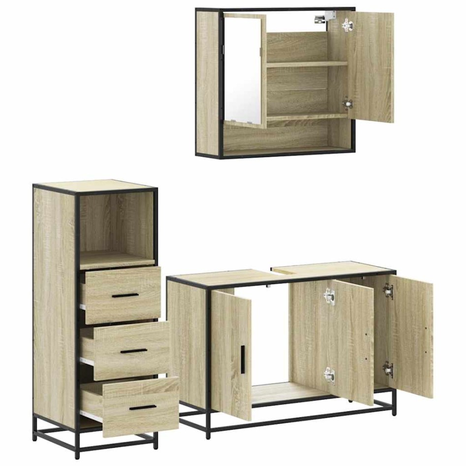 Set de muebles de baño 3 pzas madera contrachapada roble