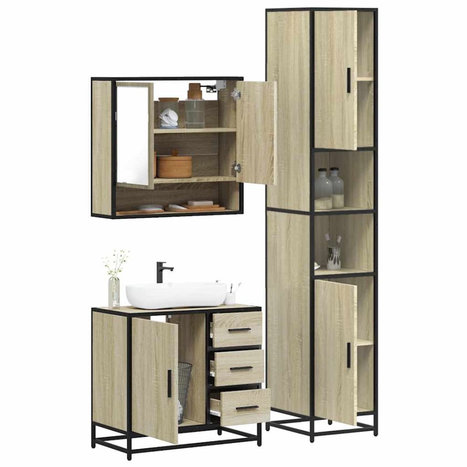 Set de muebles de baño 3 pzas madera contrachapada roble