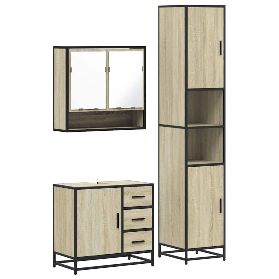Set de muebles de baño 3 pzas madera contrachapada roble