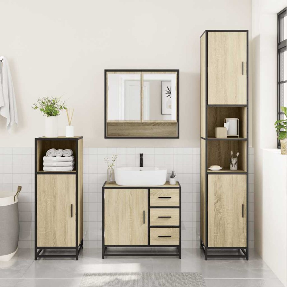 Set de muebles de baño 3 pzas madera contrachapada roble
