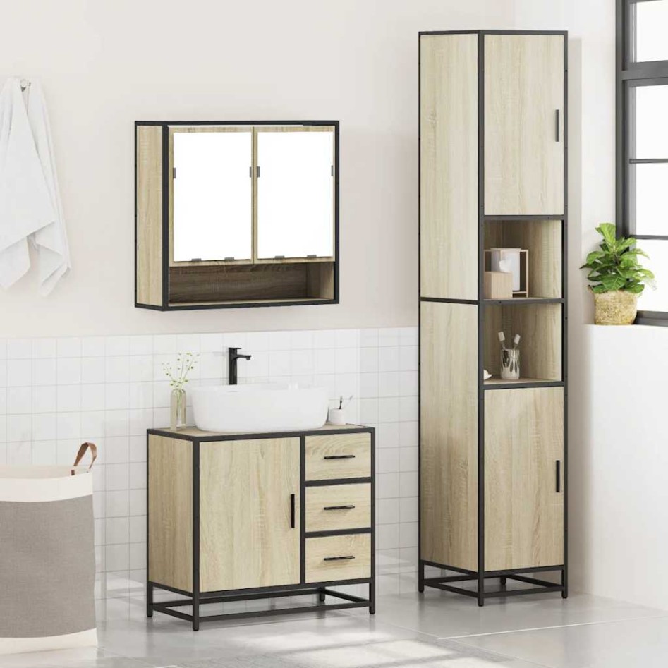 Set de muebles de baño 3 pzas madera contrachapada roble