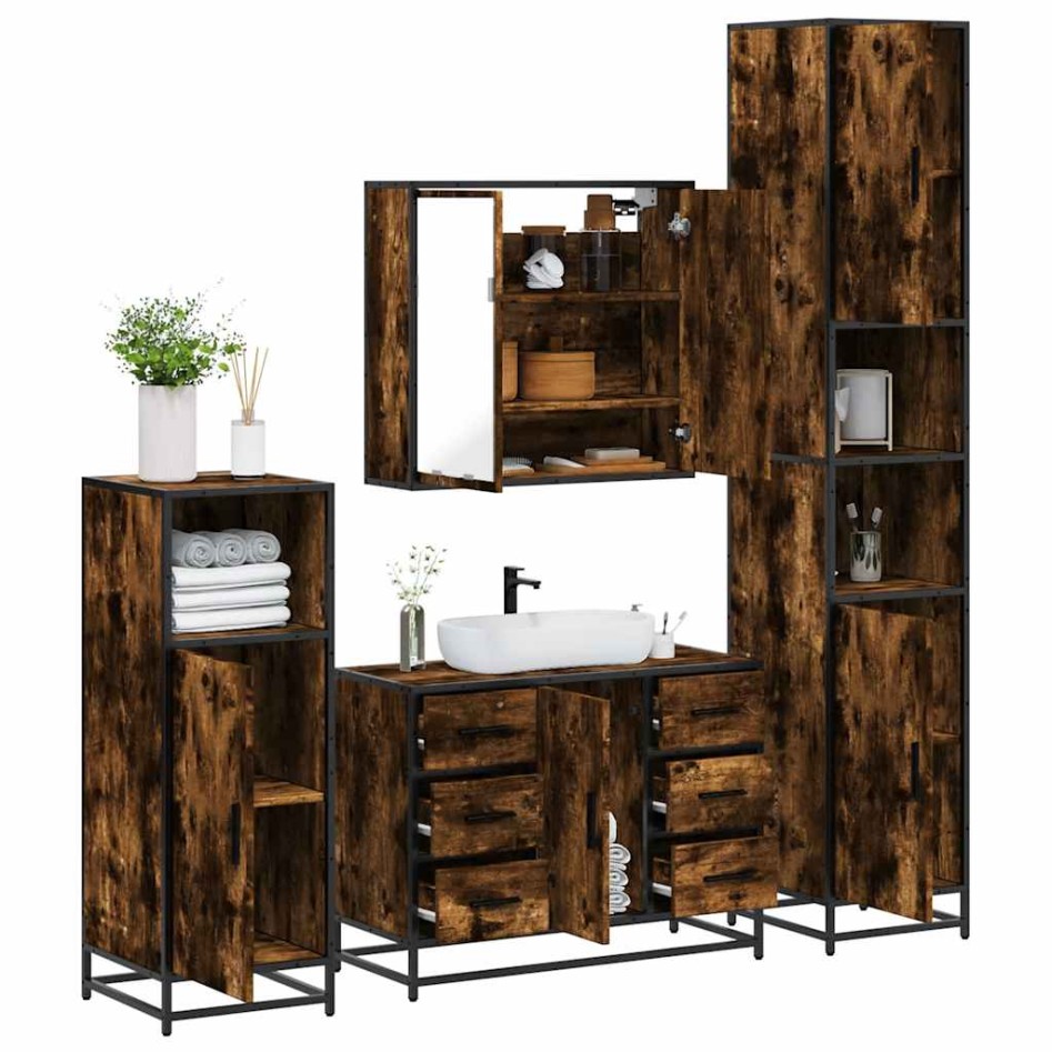 Set de muebles baño 4 pzas madera contrachapada roble