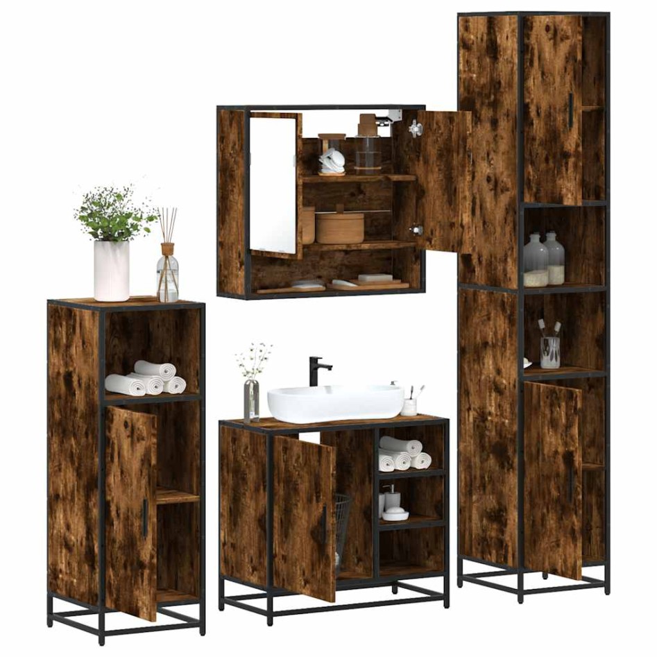 Set de muebles baño 4 pzas madera contrachapada roble