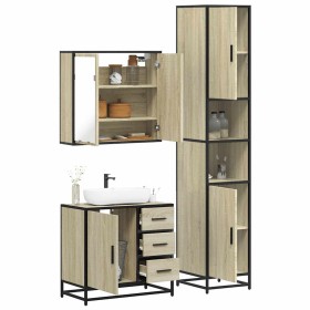 Set de muebles de baño 3 pzas madera contrachapada roble