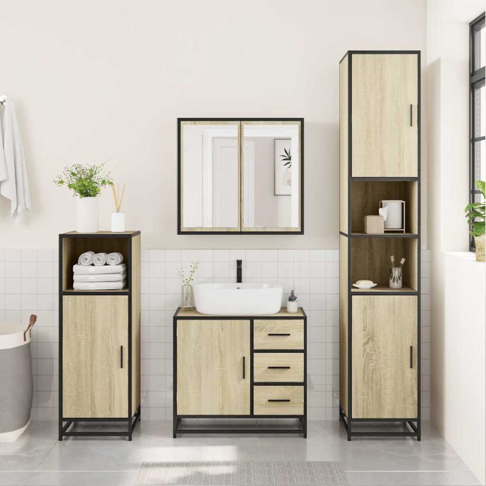 Set de muebles de baño 3 pzas madera contrachapada roble