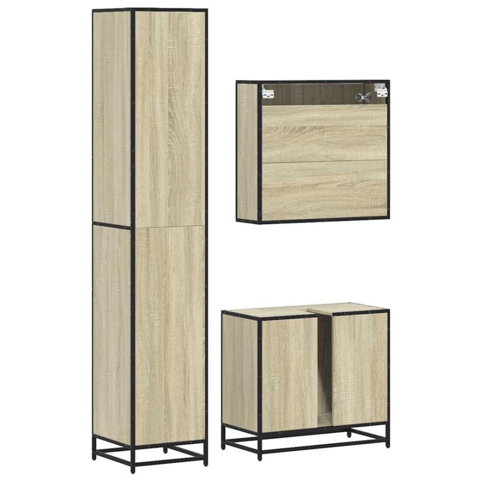 Set de muebles de baño 3 pzas madera contrachapada roble
