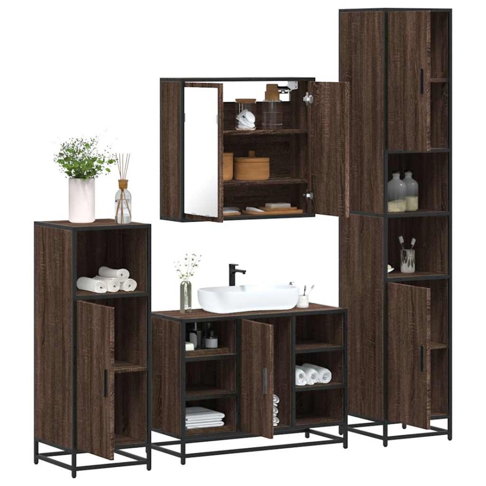 Set de muebles baño 4 pzas madera contrachapada roble