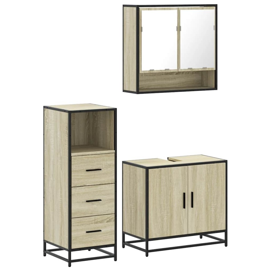 Set de muebles de baño 3 pzas madera contrachapada roble