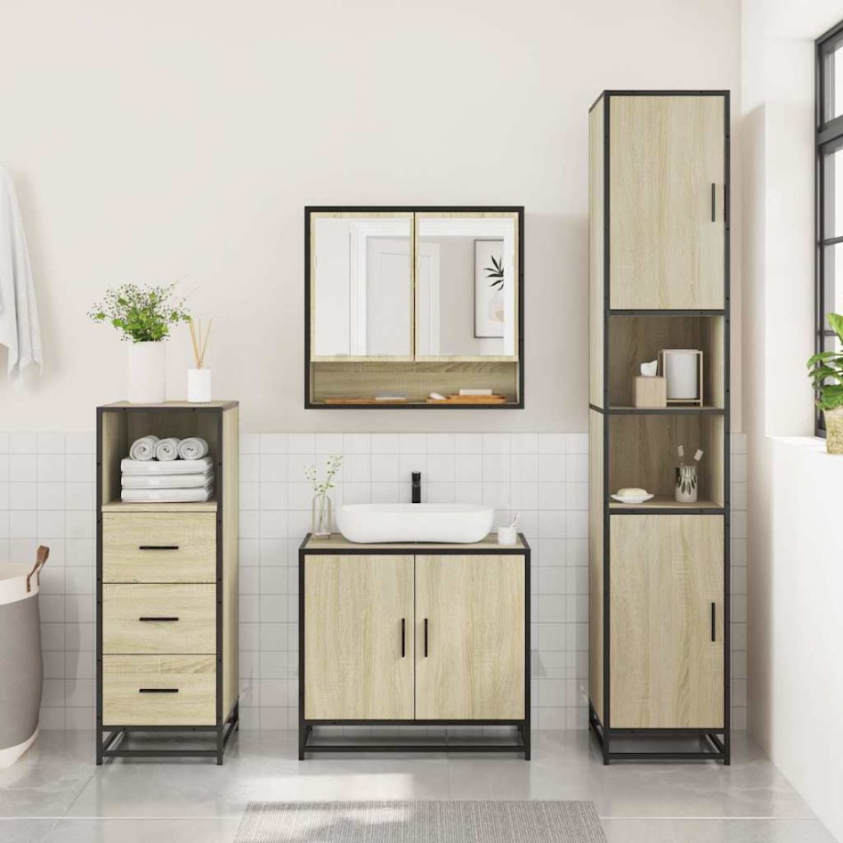 Set de muebles de baño 3 pzas madera contrachapada roble