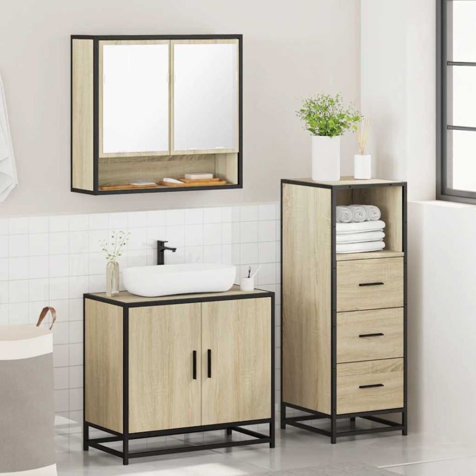 Set de muebles de baño 3 pzas madera contrachapada roble