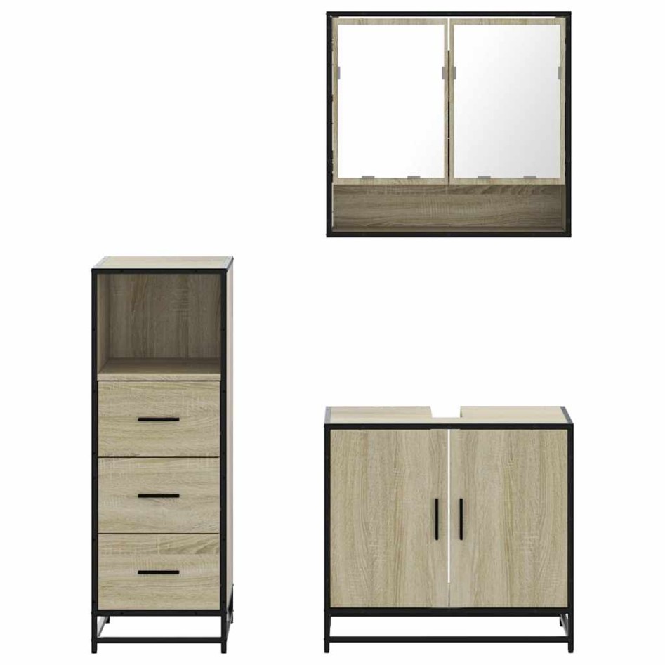 Set de muebles de baño 3 pzas madera contrachapada roble