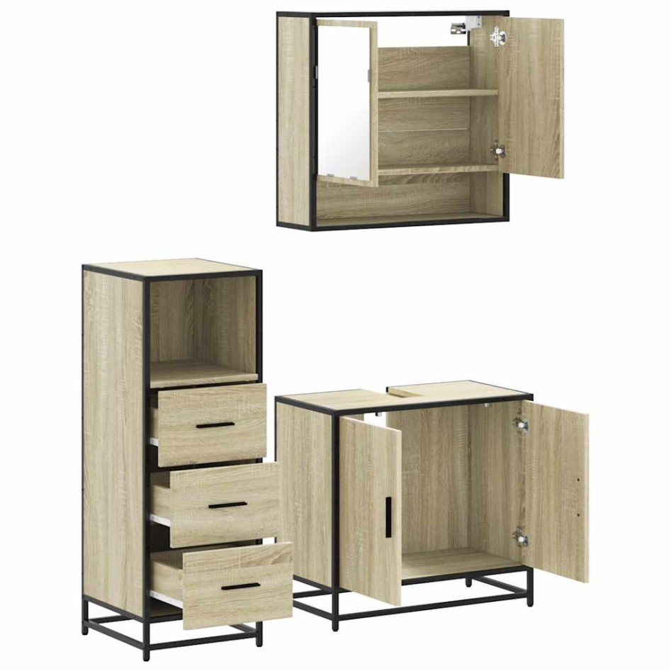 Set de muebles de baño 3 pzas madera contrachapada roble