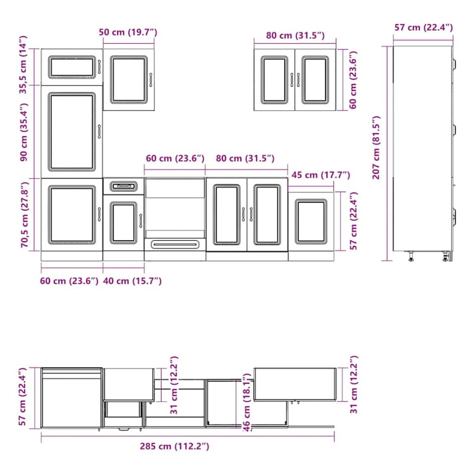 Mueble cocina Kalmar gris hormigón 7 pzas madera