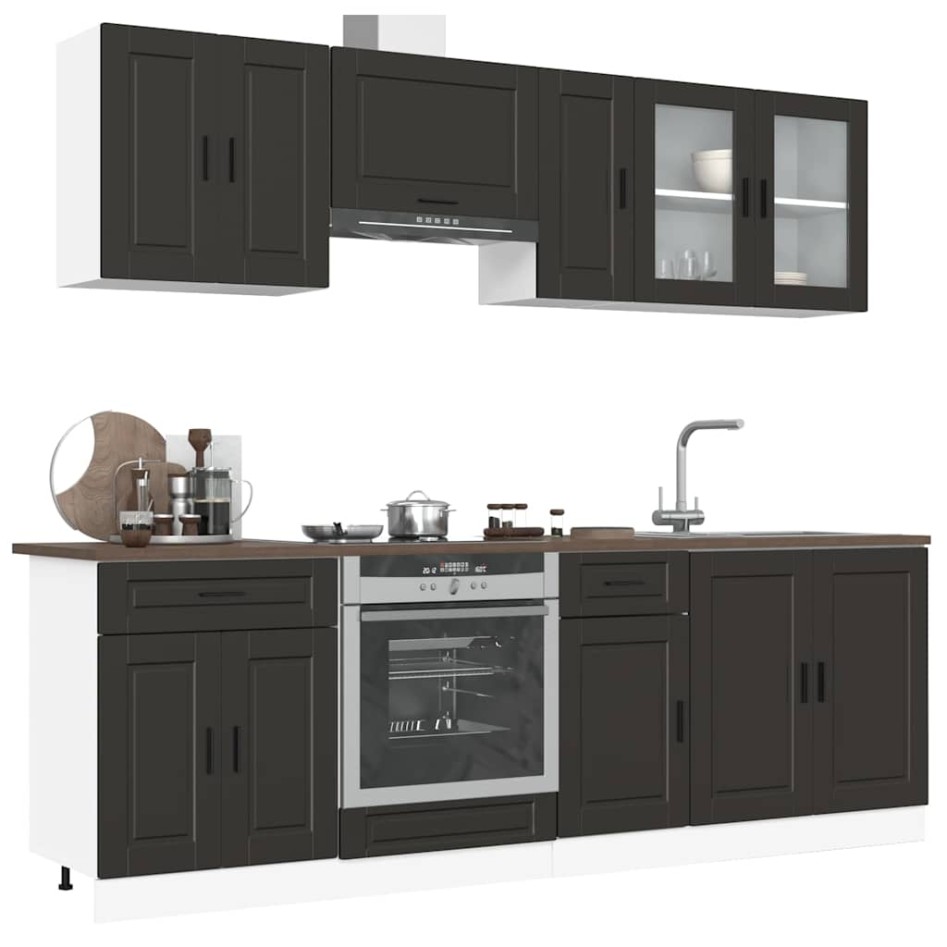 Mueble de cocina Kalmar negra 8 piezas madera