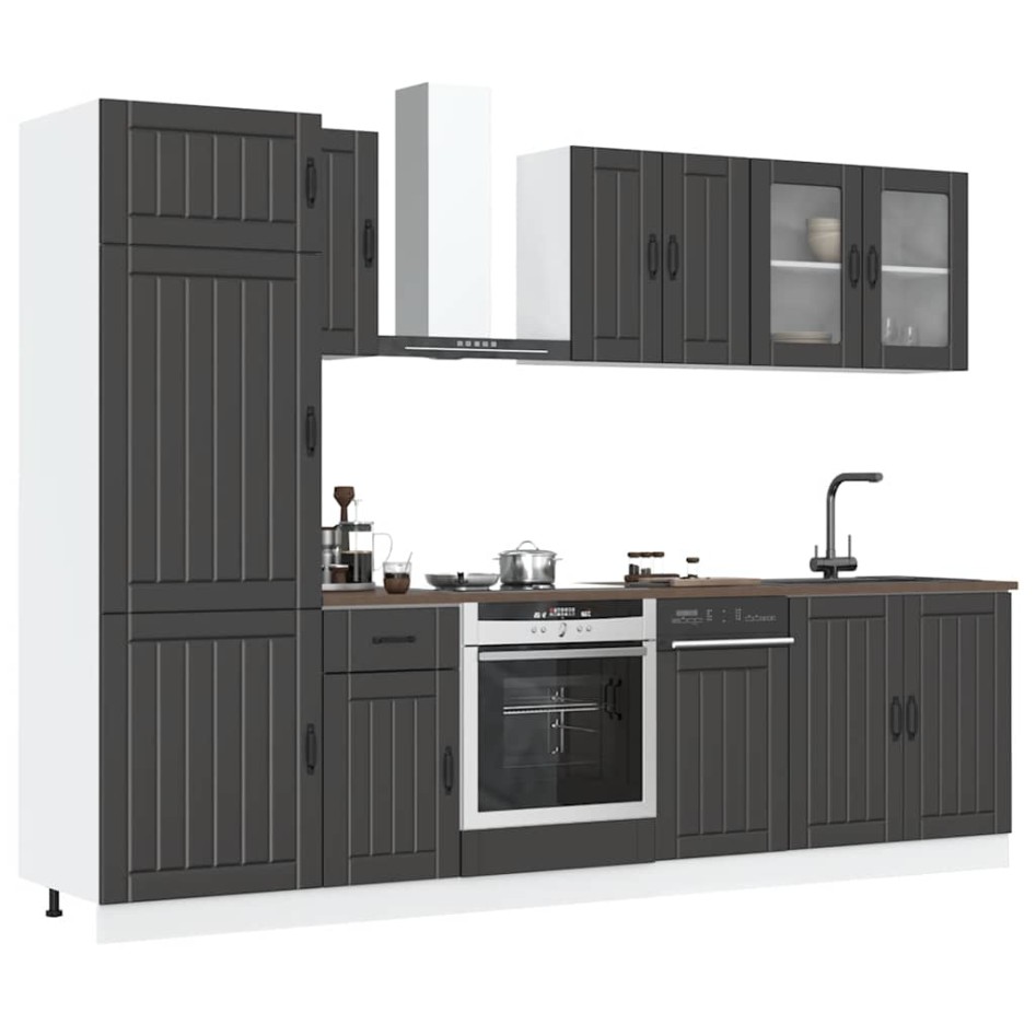 Mueble de cocina Kalmar negra 8 piezas madera