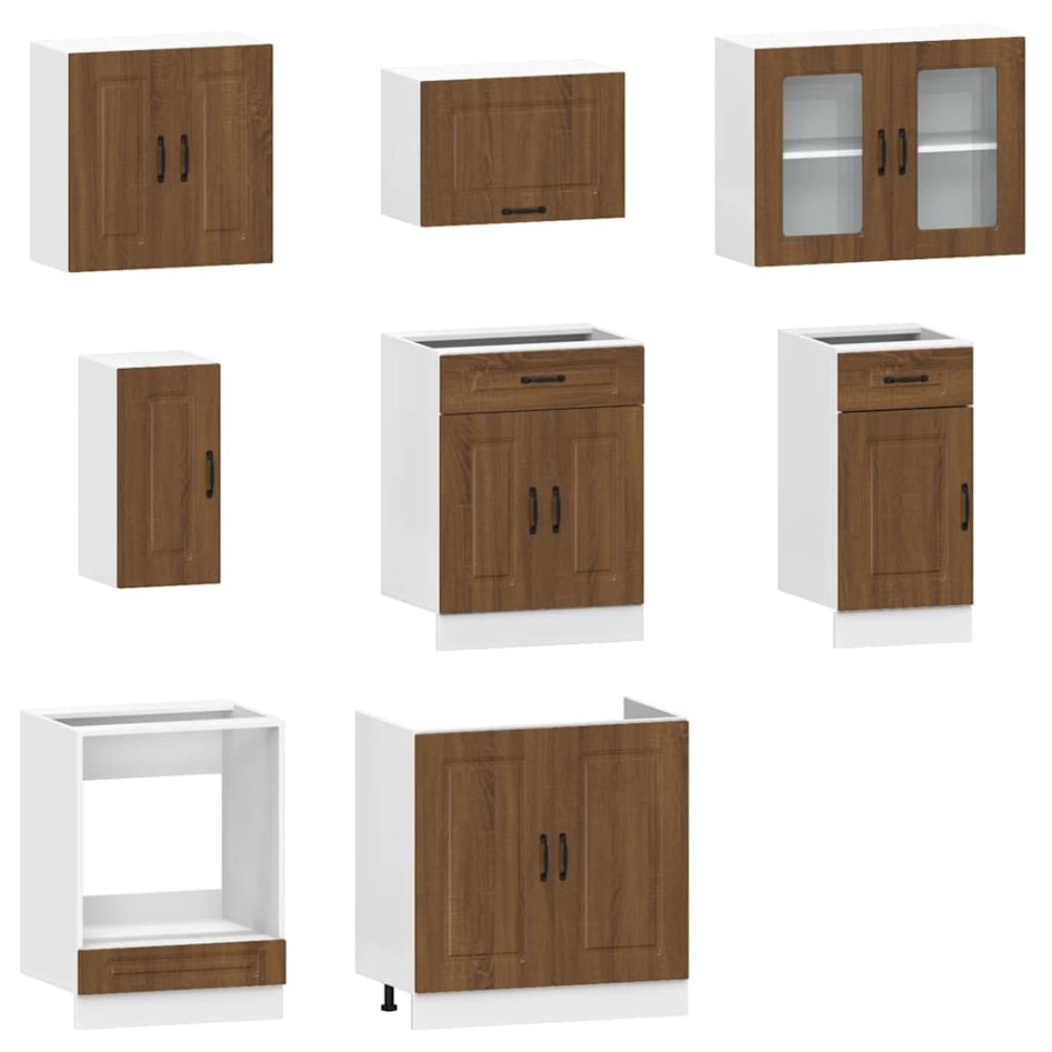 Mueble cocina Kalmar roble marrón 8 pzas madera