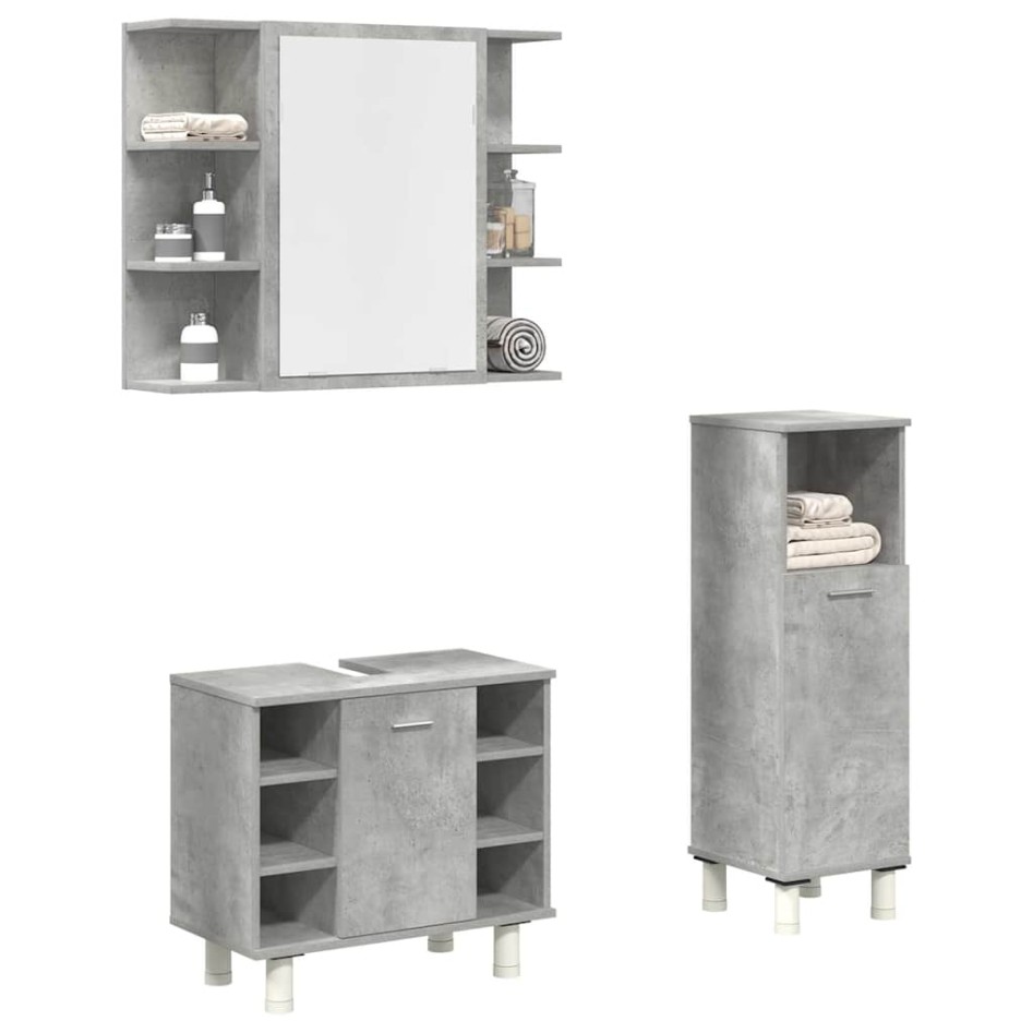 Set muebles de baño 2 piezas madera contrachapada gris