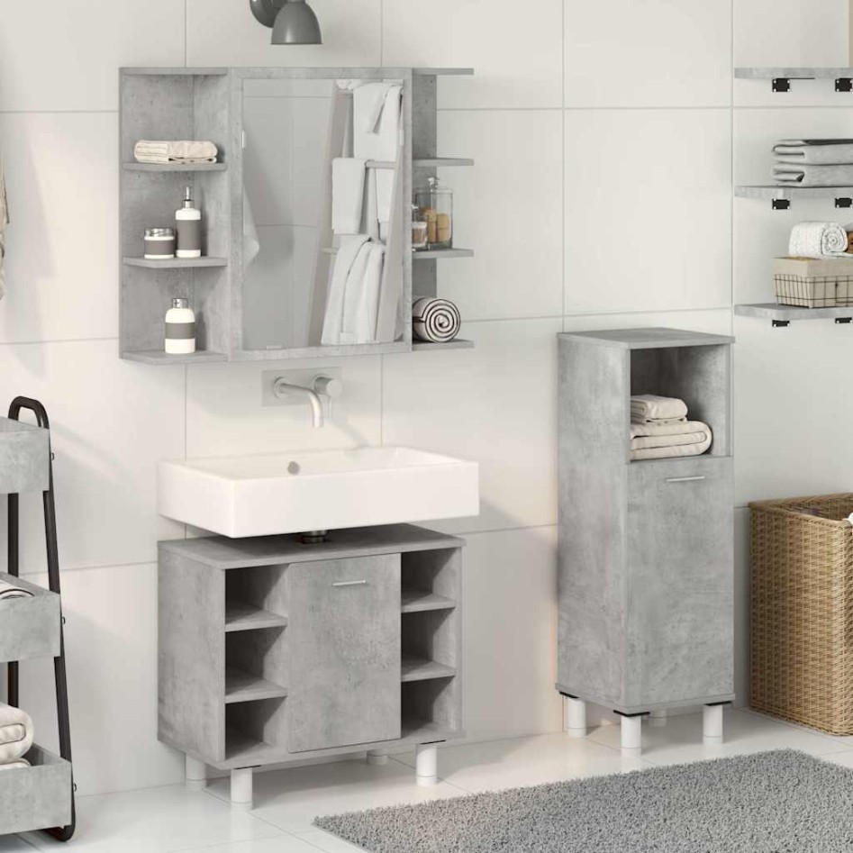 Set muebles de baño 2 piezas madera contrachapada gris