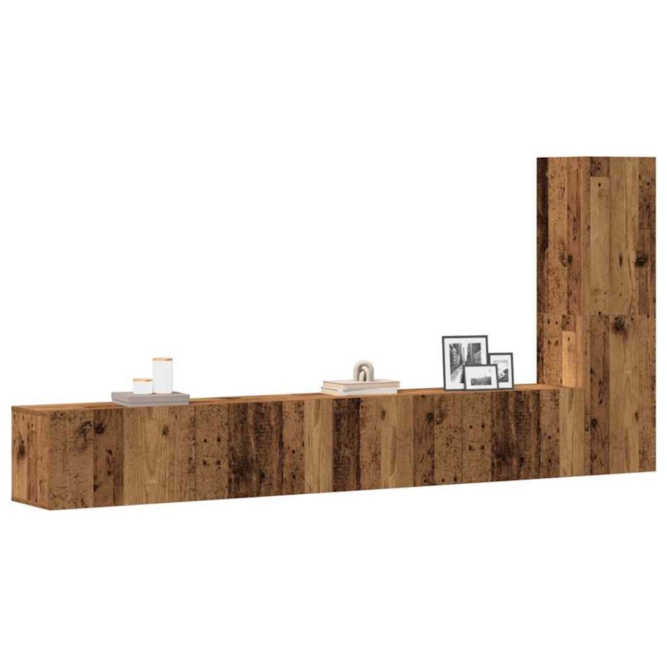 Conjunto de mueble de TV 3 piezas montado la pared madera