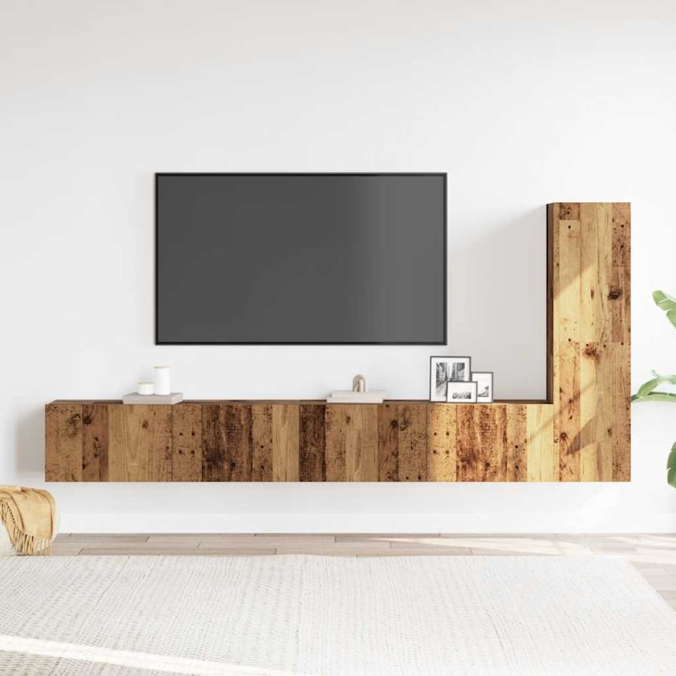 Conjunto de mueble de TV 3 piezas montado la pared madera