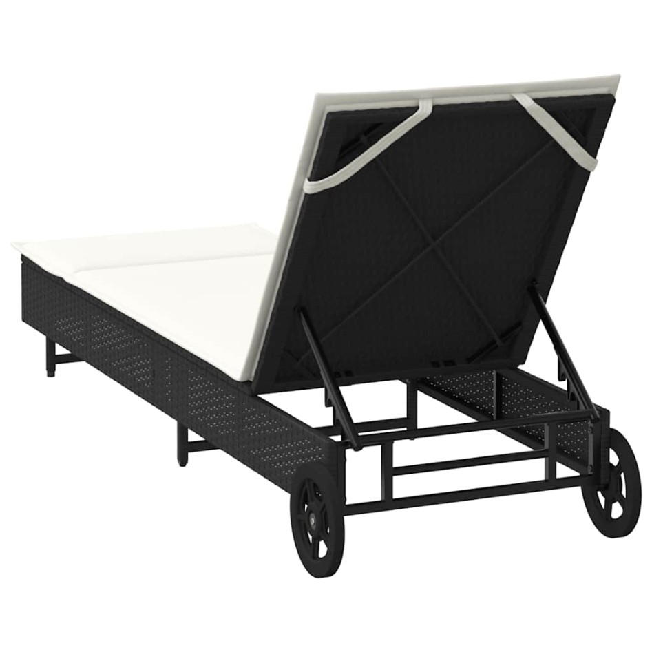 Tumbona con ruedas y cojín ratán sintético