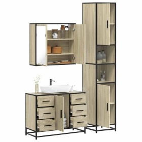 Set de muebles de baño 3 pzas madera contrachapada roble