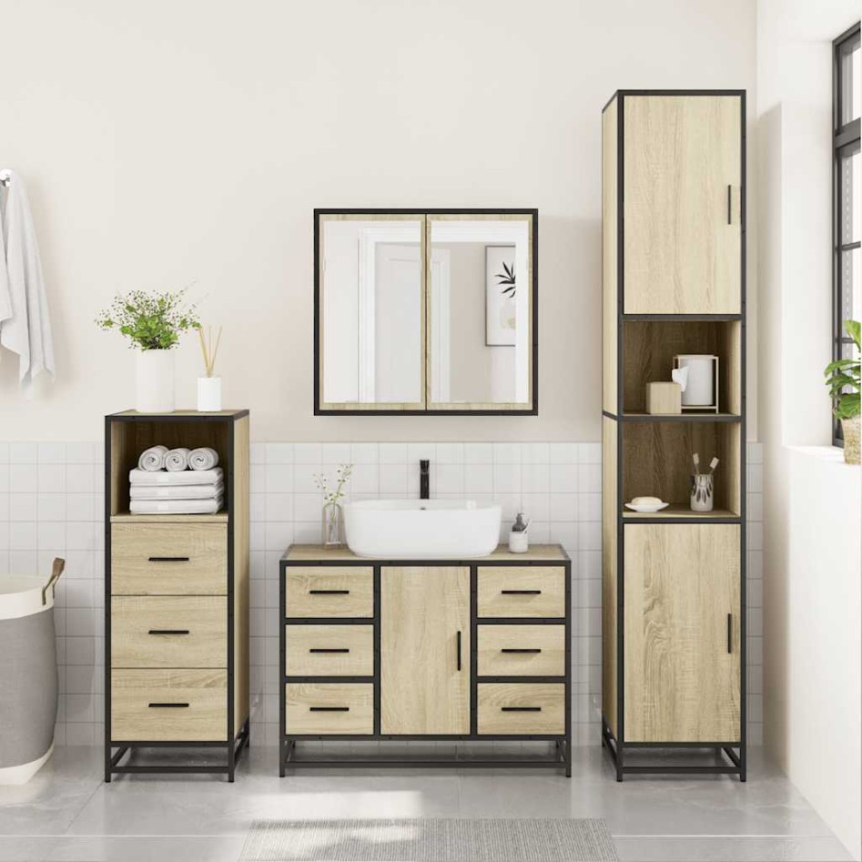 Set de muebles de baño 3 pzas madera contrachapada roble