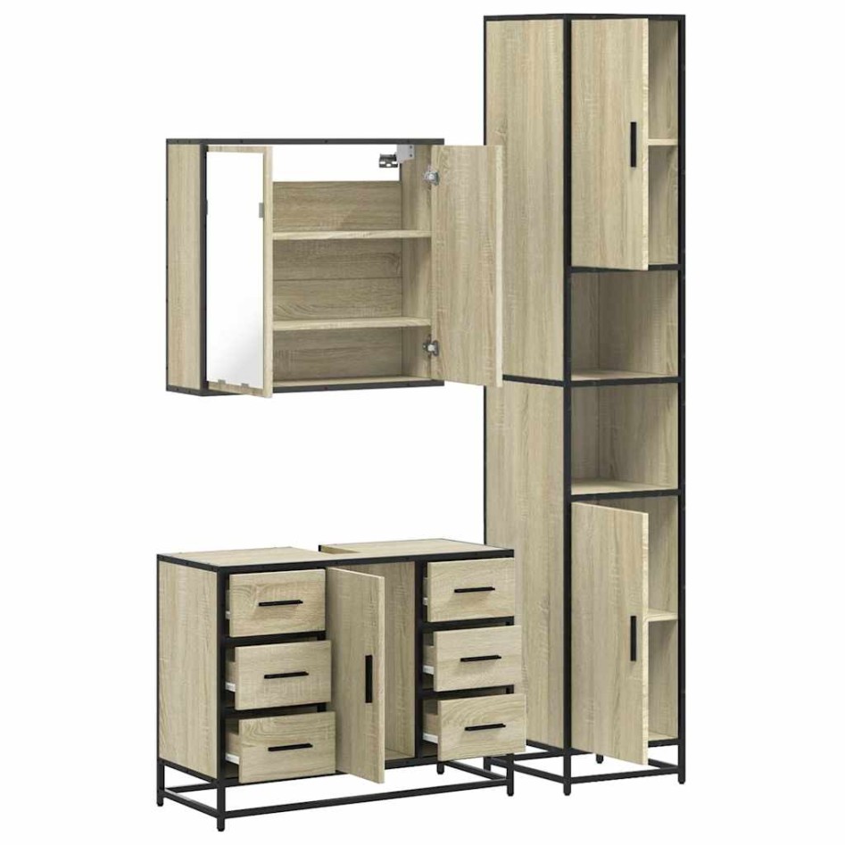 Set de muebles de baño 3 pzas madera contrachapada roble
