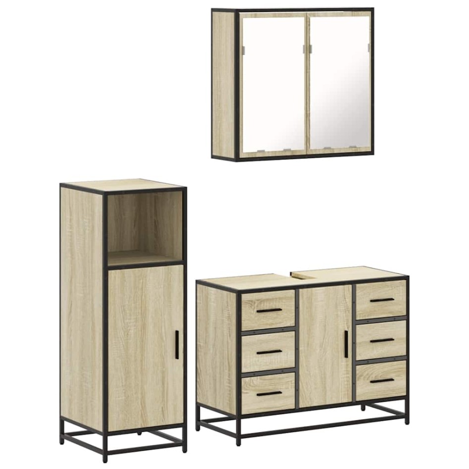 Set de muebles de baño 3 pzas madera contrachapada roble