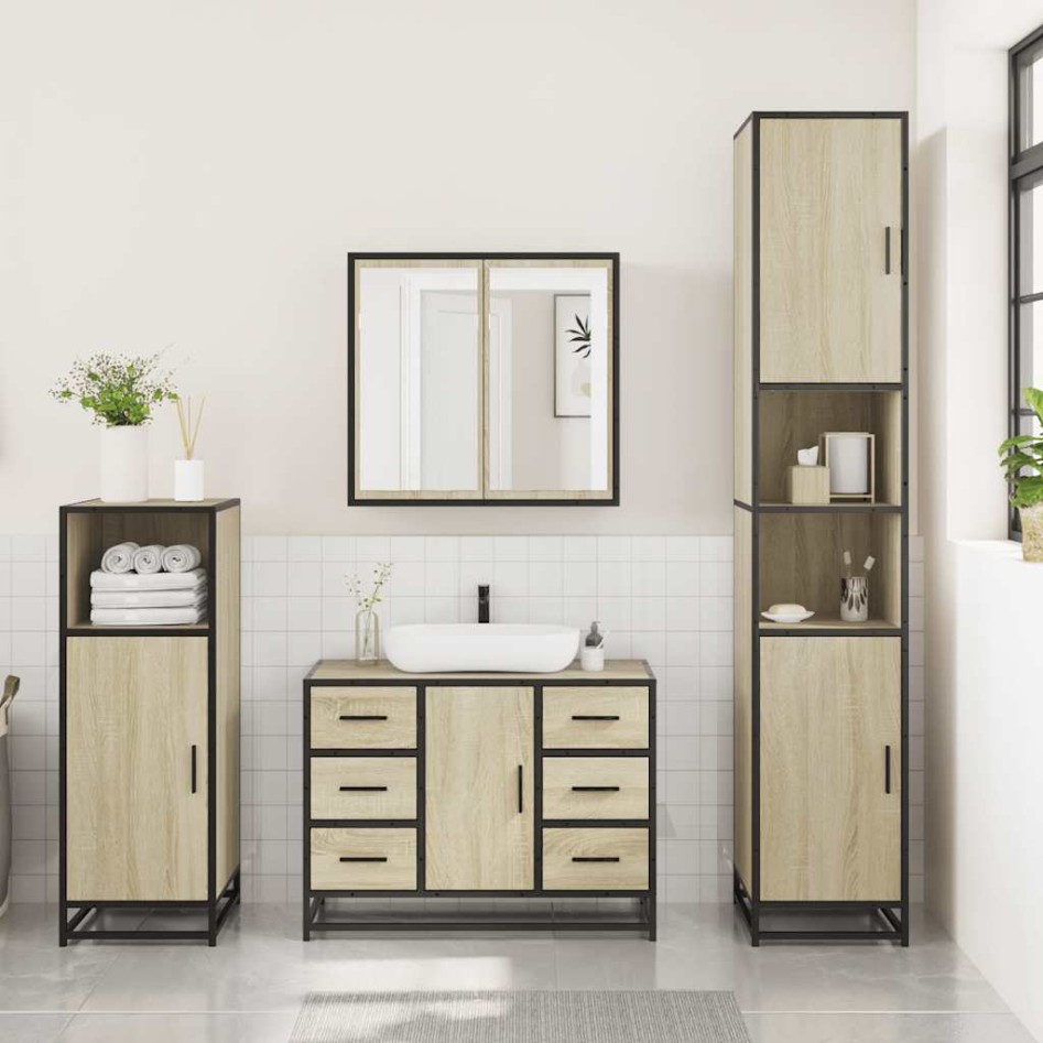 Set de muebles de baño 3 pzas madera contrachapada roble