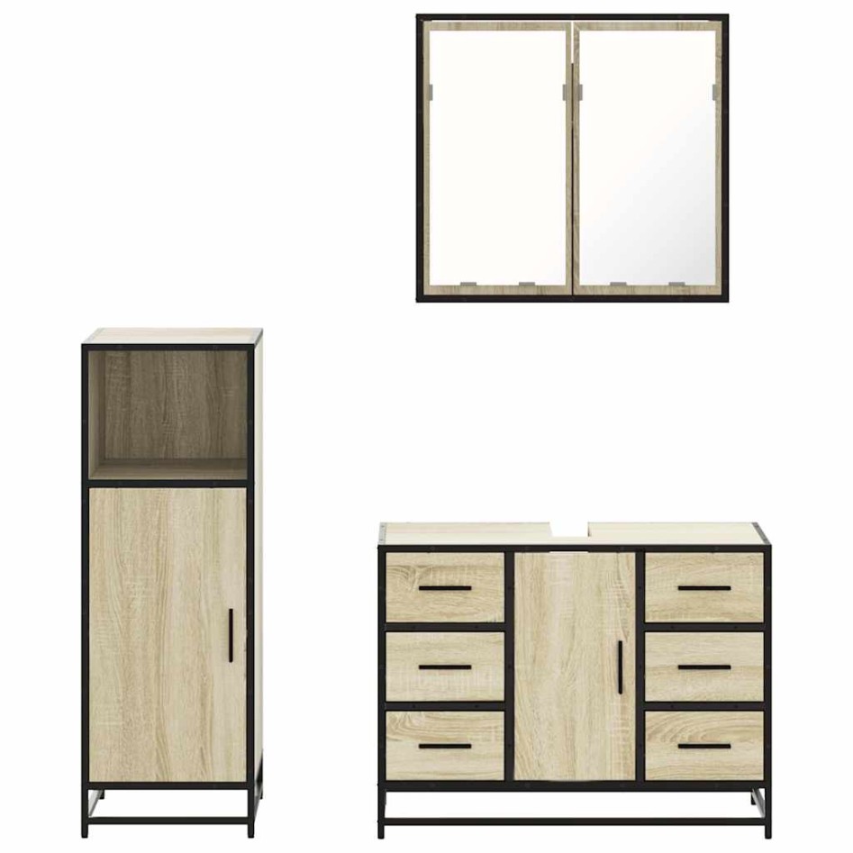 Set de muebles de baño 3 pzas madera contrachapada roble