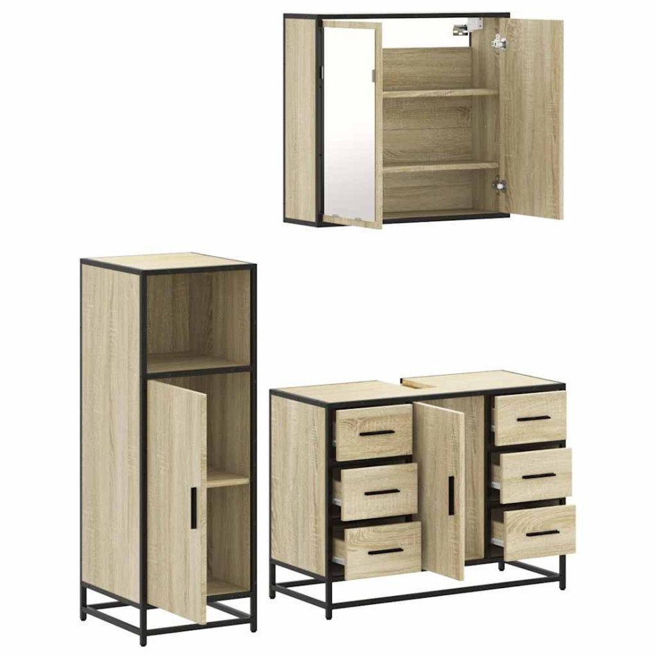 Set de muebles de baño 3 pzas madera contrachapada roble