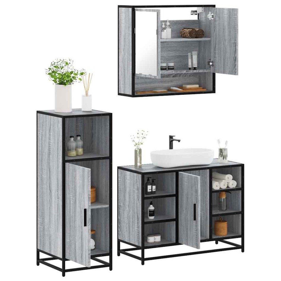 Set de muebles de baño 3 pzas madera contrachapada gris