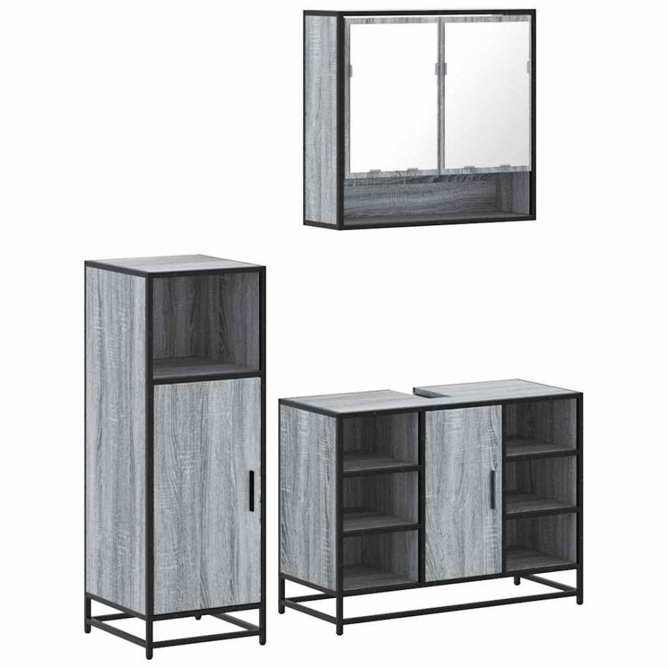 Set de muebles de baño 3 pzas madera contrachapada gris
