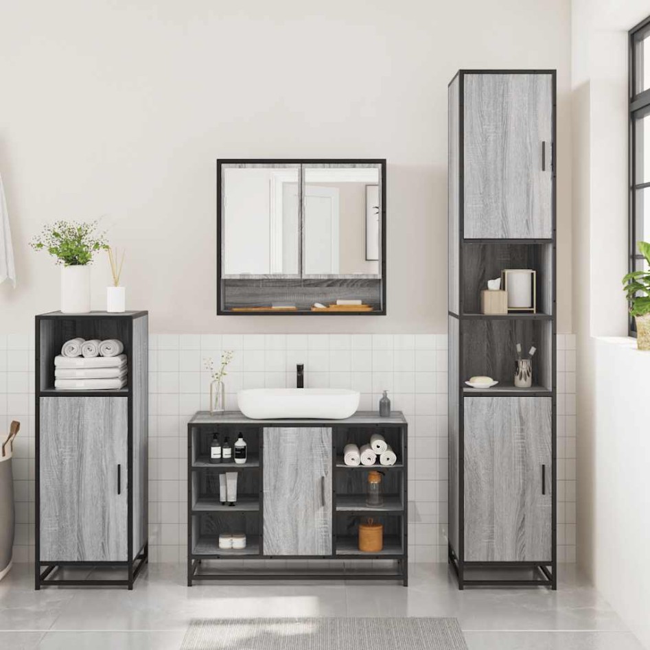 Set de muebles de baño 3 pzas madera contrachapada gris