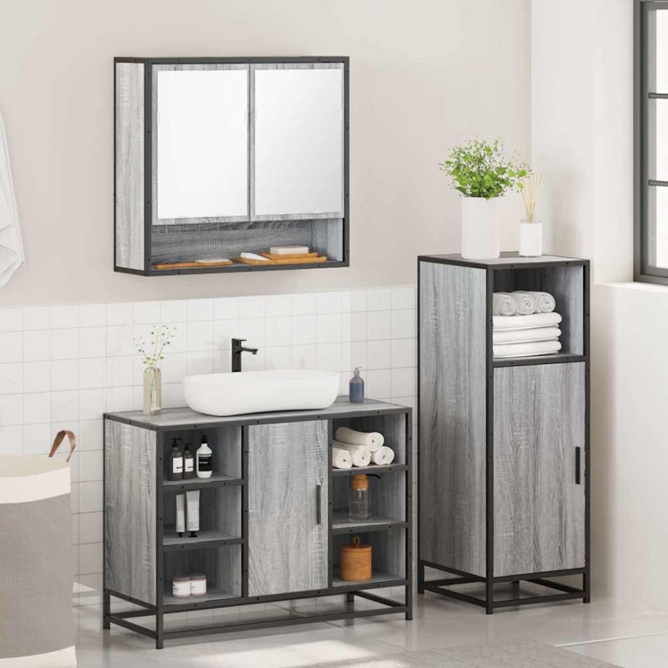 Set de muebles de baño 3 pzas madera contrachapada gris