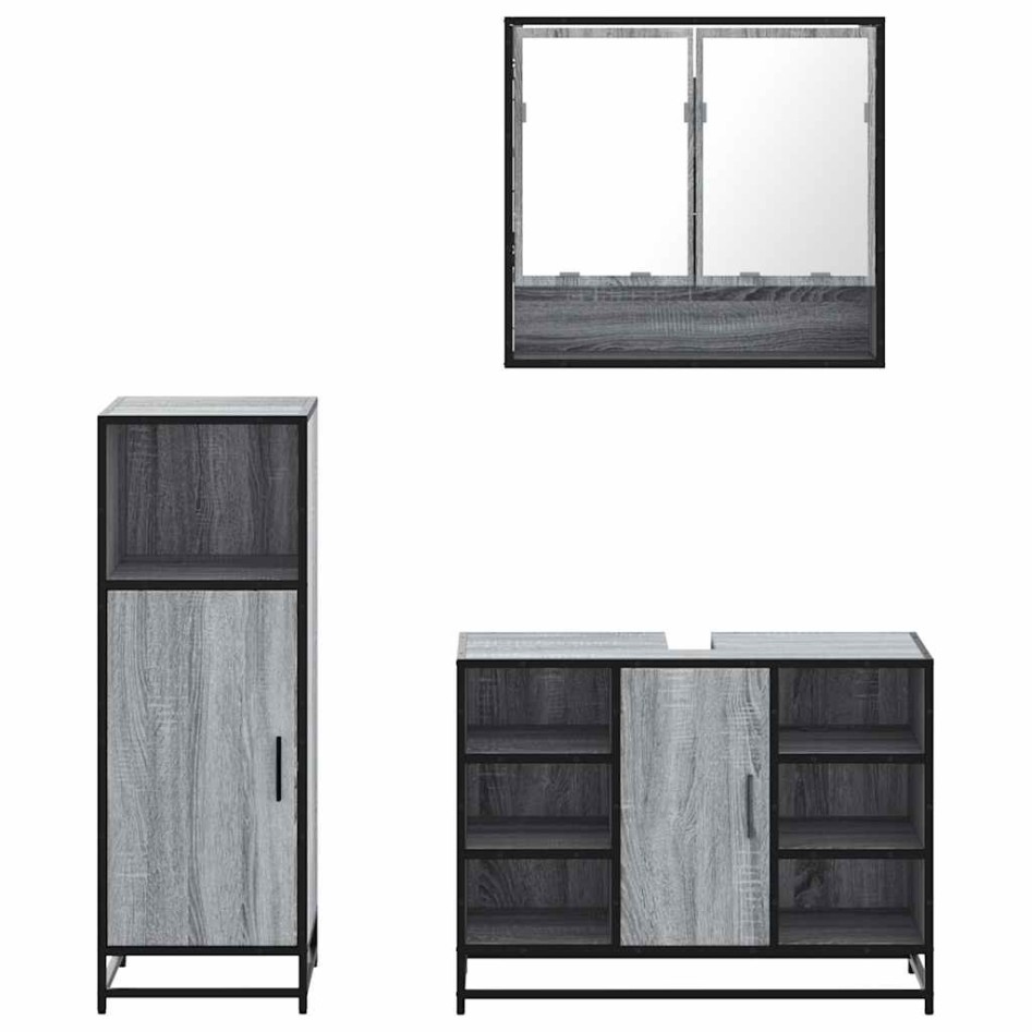 Set de muebles de baño 3 pzas madera contrachapada gris