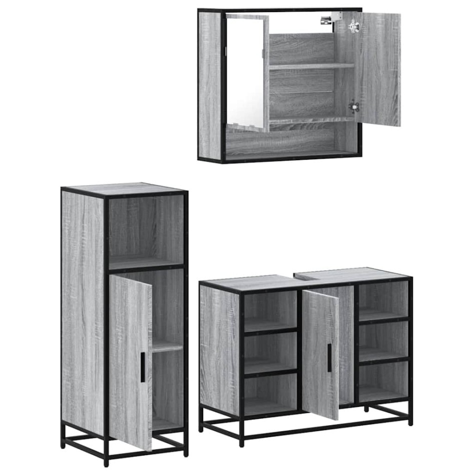 Set de muebles de baño 3 pzas madera contrachapada gris