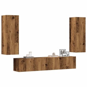 Muebles de TV de pared 4 uds madera vieja madera de