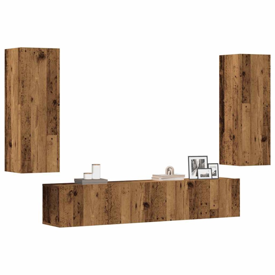 Muebles de TV de pared 4 uds madera vieja madera de