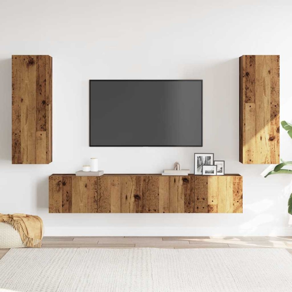 Muebles de TV de pared 4 uds madera vieja madera de