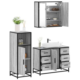 Set de muebles de baño 3 pzas madera contrachapada gris