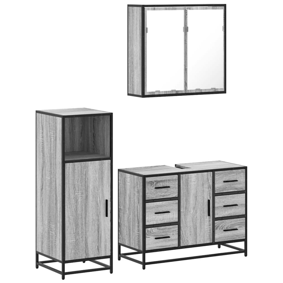 Set de muebles de baño 3 pzas madera contrachapada gris