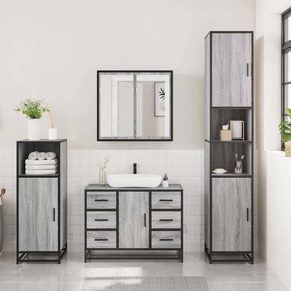 Set de muebles de baño 3 pzas madera contrachapada gris