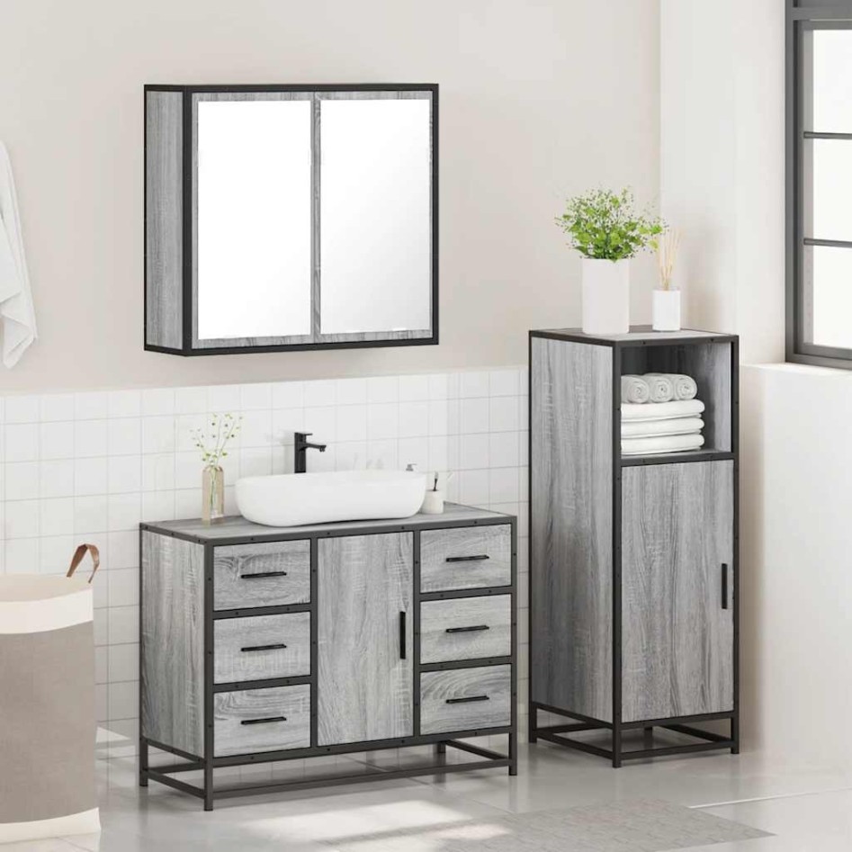 Set de muebles de baño 3 pzas madera contrachapada gris