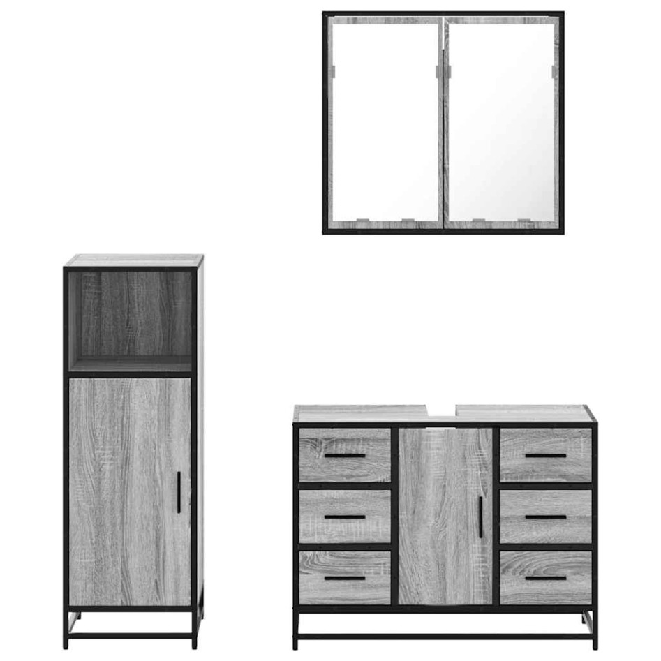 Set de muebles de baño 3 pzas madera contrachapada gris