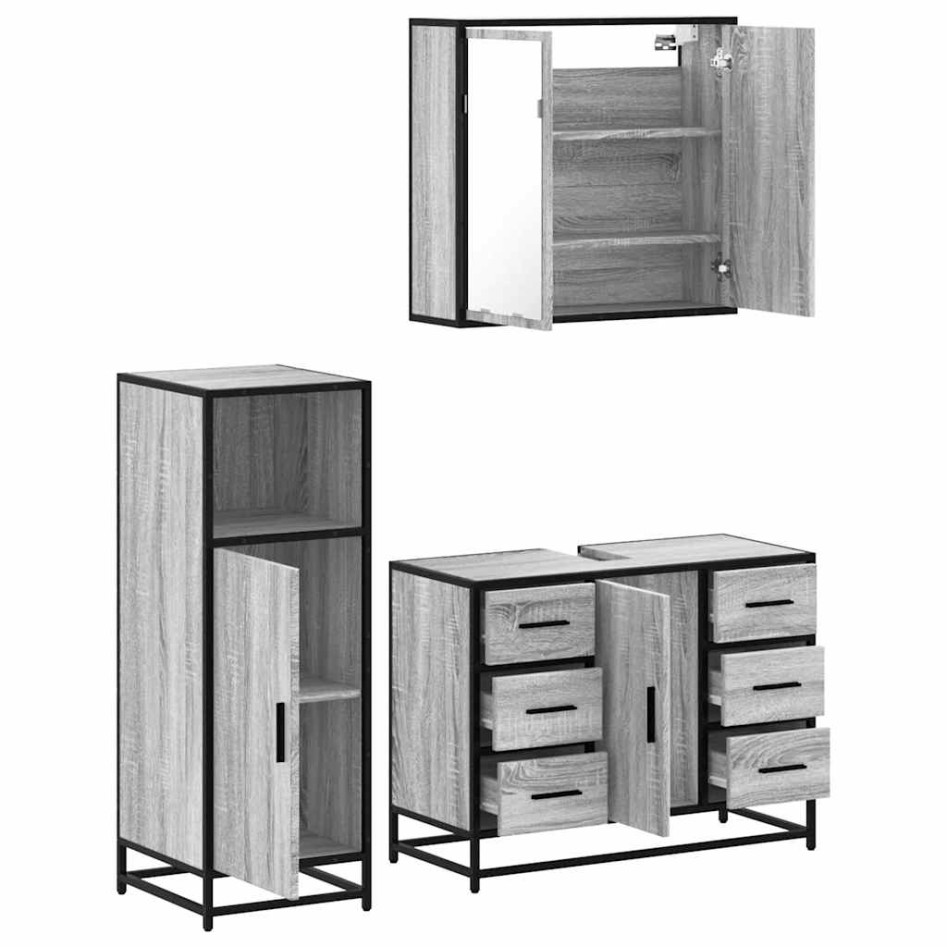 Set de muebles de baño 3 pzas madera contrachapada gris