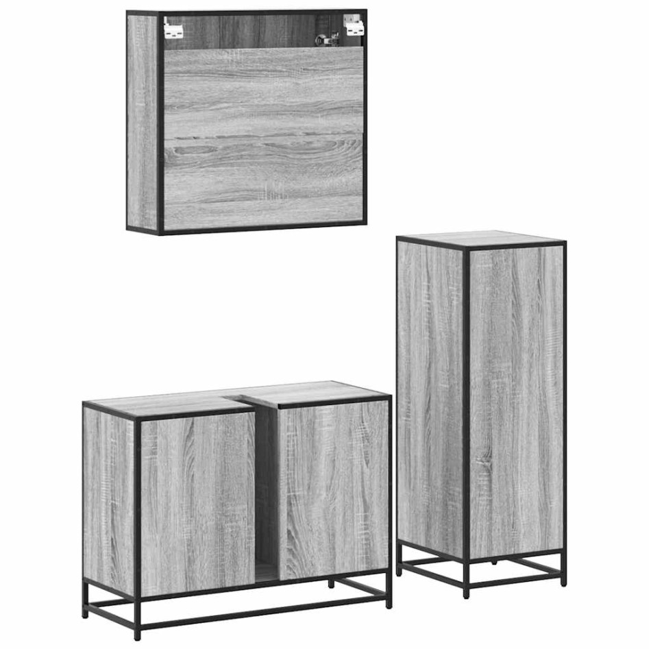 Set de muebles de baño 3 pzas madera contrachapada gris