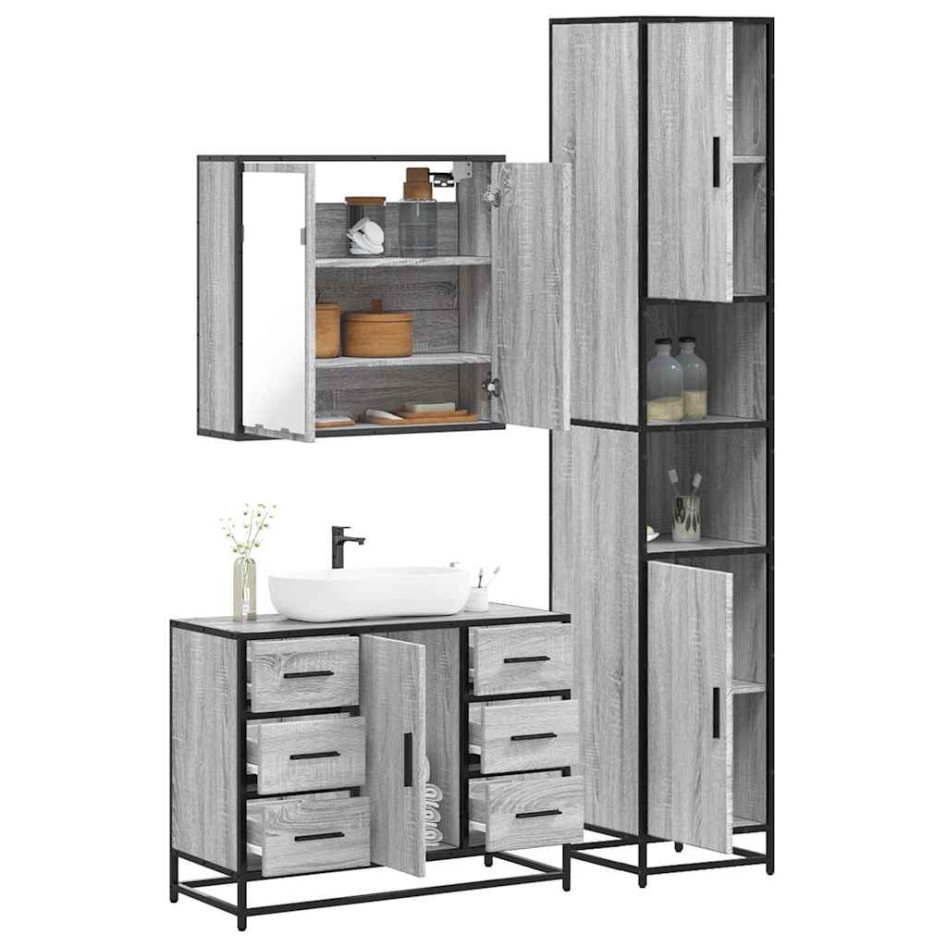 Set de muebles de baño 3 pzas madera contrachapada gris
