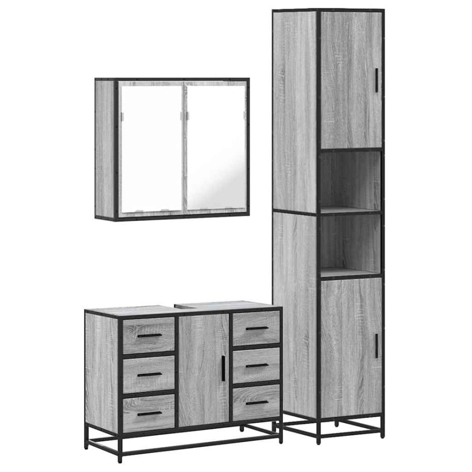 Set de muebles de baño 3 pzas madera contrachapada gris